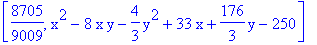 [8705/9009, x^2-8*x*y-4/3*y^2+33*x+176/3*y-250]